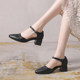 New small size sandals 31 32 33 summer thick heels genuine leather high heels women's shoes one-button soft sole mother's shoes