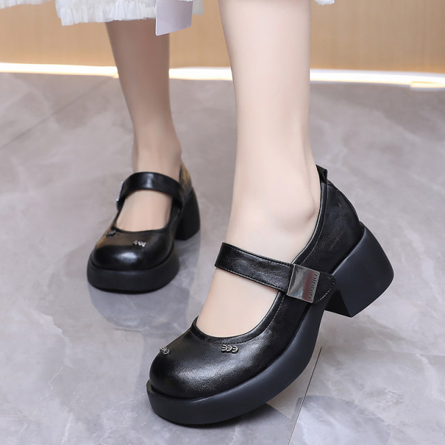 Genuine leather Mary Zhen small leather shoes 2025 new spring and summer light mouth large-size single shoes versatile medium heel thick heel commuting women's shoes