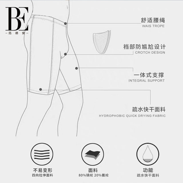 
BE Van Dean New Men's Five-point Anti-Awkward Swimming Bottoms Anti-Awkward Quick Dry Professional Training Boxer Swimming Bottoms