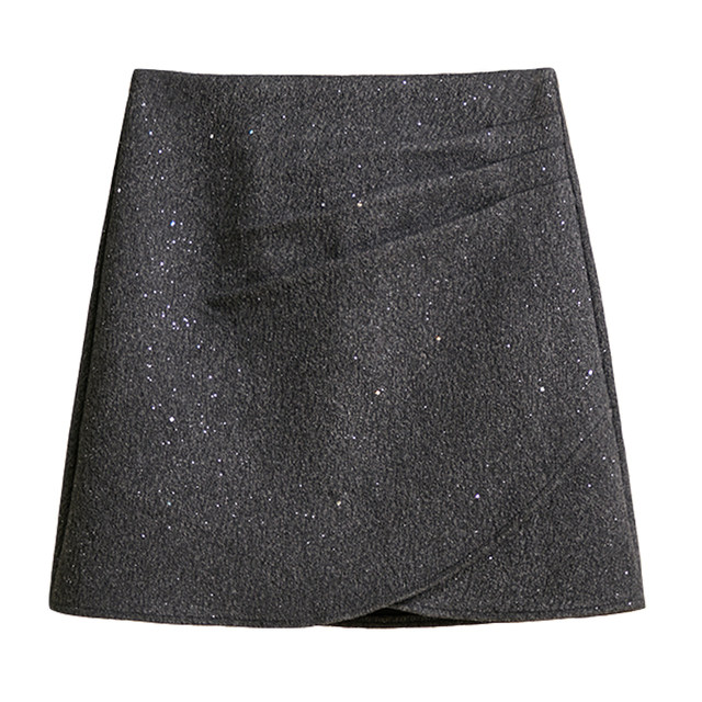 Black high-end sequin skirt for women 2024 autumn and winter new irregular symmetrical high-waisted small short skirt
