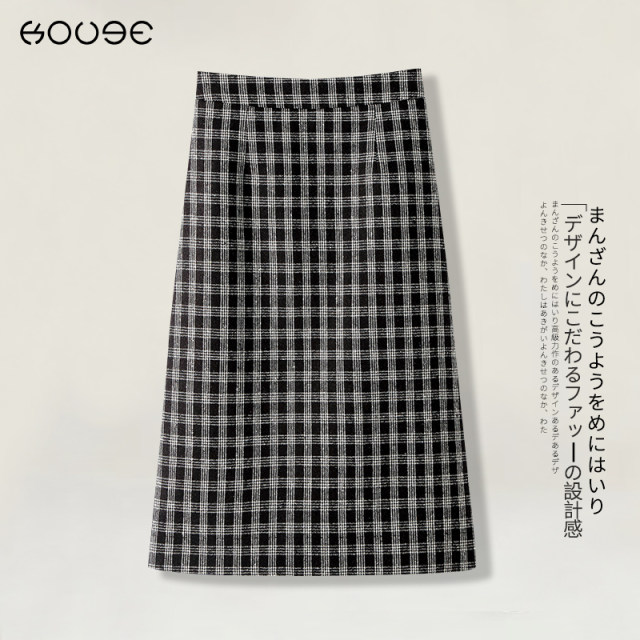 Retro plaid skirt for women mid-length spring and autumn 2025 new high-waist straight skirt for plaid slit hip-pack skirt