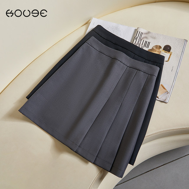 Gray pleated skirt for women in summer 2025 new suit short skirt high waist slim A-line small commuter skirt

