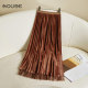 Two-sided gold velvet skirt for women with autumn and winter elastic waist splicing slim pleated skirt mid-length high-waisted umbrella skirt
