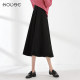 Black knitted skirt mid-length skirt for women in autumn and winter 2024 new A-line tie-fitting high-waisted pleated skirt umbrella skirt