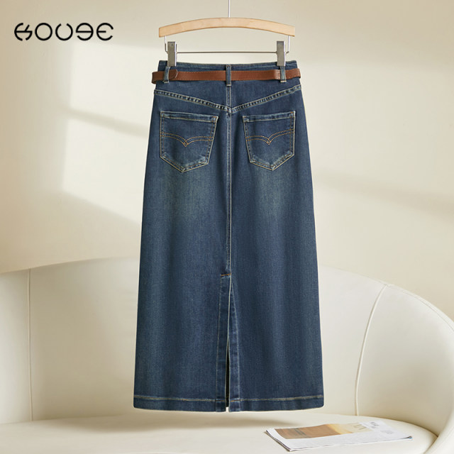 Commuter straight denim skirt for women in spring and autumn 2025 new high-waist loose mid-length draped A-line skirt