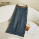 Commuter straight denim skirt for women in spring and autumn 2025 new high-waist loose mid-length draped A-line skirt