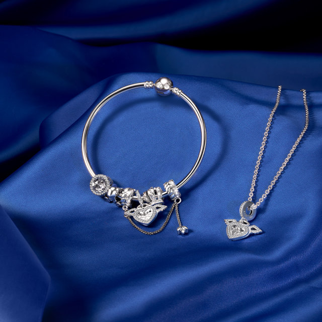 Pandora Pandora Heart Shaped Angel Wing Necklace Set Love Giving to Girlfriend