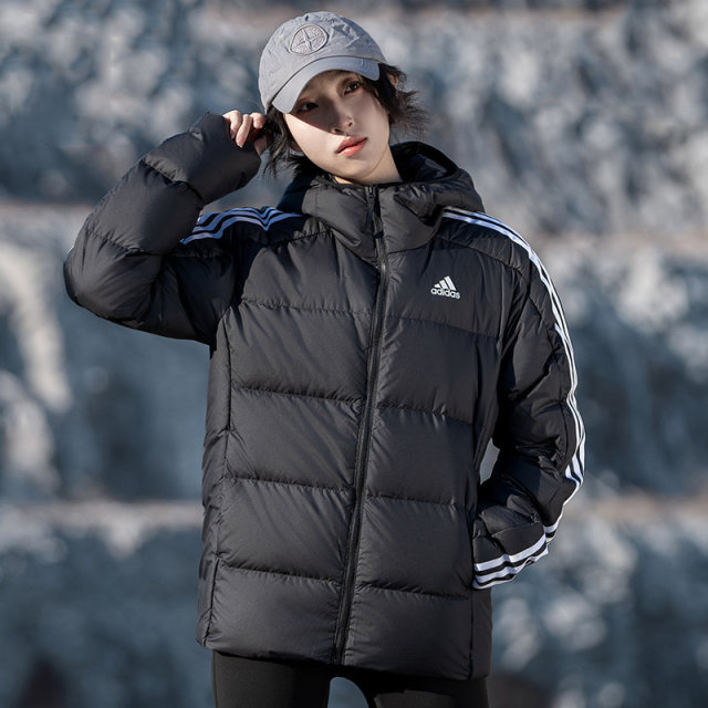 
Adidas down jacket women's summer new couple sportswear men's black thickened hooded duck down jacket