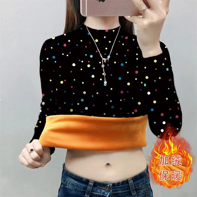 Warm T-shirt for women plus velvet thickened base shirt for women in winter velvet new style polka dot top for mothers
