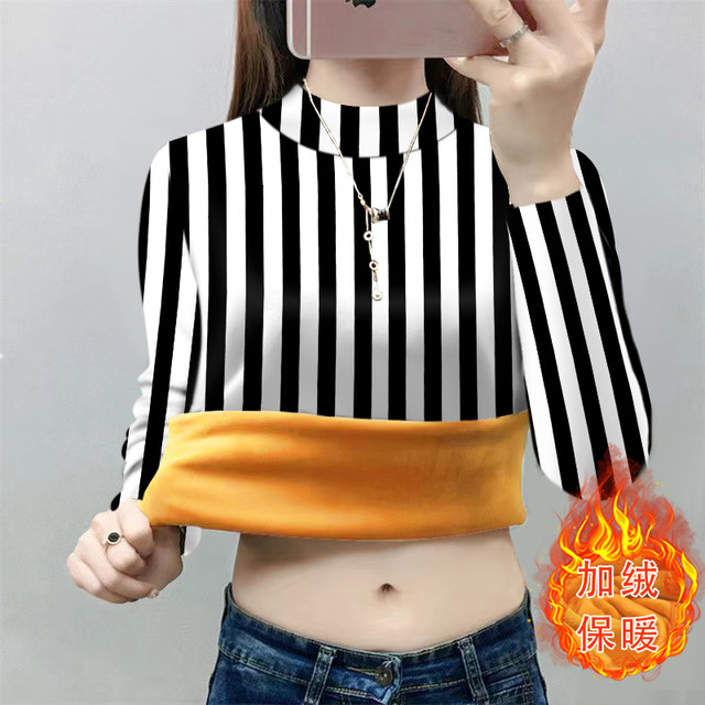 
Adding velvet thickened integrated velvet mother's suit 2025 winter new half-high neck fashionable printed long-sleeved T-shirt warm clothes