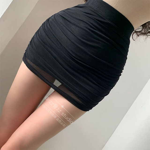 ZZ bone ZZ autumn new European and American style street casual temperament versatile mesh folds thin waist skirt