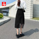 Black slit denim skirt for women in summer new high waist mid-length irregular hip A-line mesh skirt