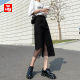 Black slit denim skirt for women in summer new high waist mid-length irregular hip A-line mesh skirt