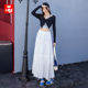 2025 spring and summer new white spliced ​​cake skirt for women, small slim and versatile high-waisted A-line midi skirt
