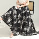 Printed chiffon large hem skirt long skirt for women 2025 summer new high-waist slimming A-line elastic waist skirt
