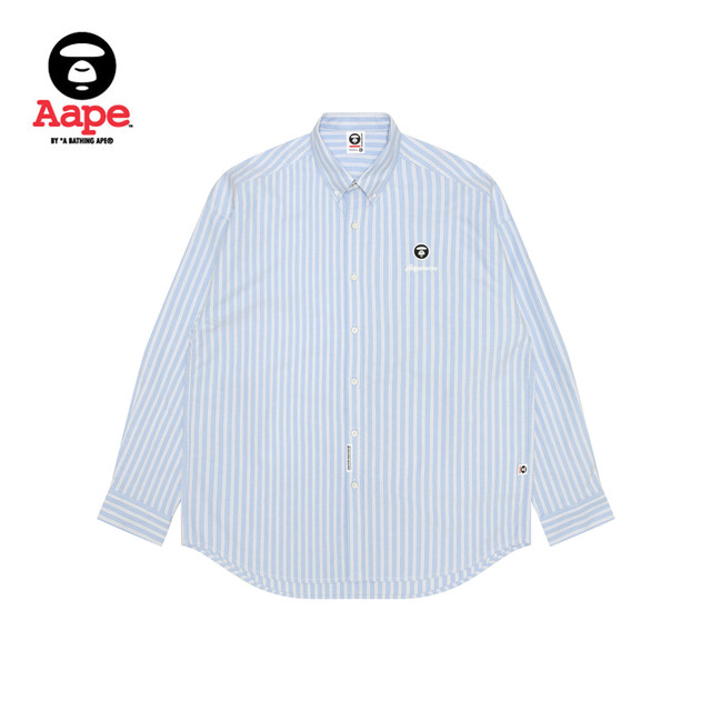 Aape flagship store men's clothing 25 spring and summer ape man badge letter embroidery casual striped long-sleeved shirt 8513XXO