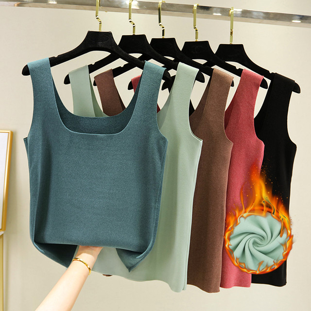 No trace dongto thermal vest Women's autumn and winter slim -fitting double -sided velvet warm inner, U -neck thick inner wearing bottom shirt