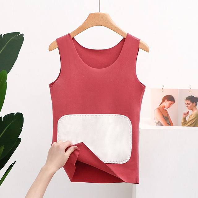 Autumn and winter belly, waist and waist, vulcan, no trace, warm vest female large size plus velvet thickened hot suscubar warm palace bottoming shirt

