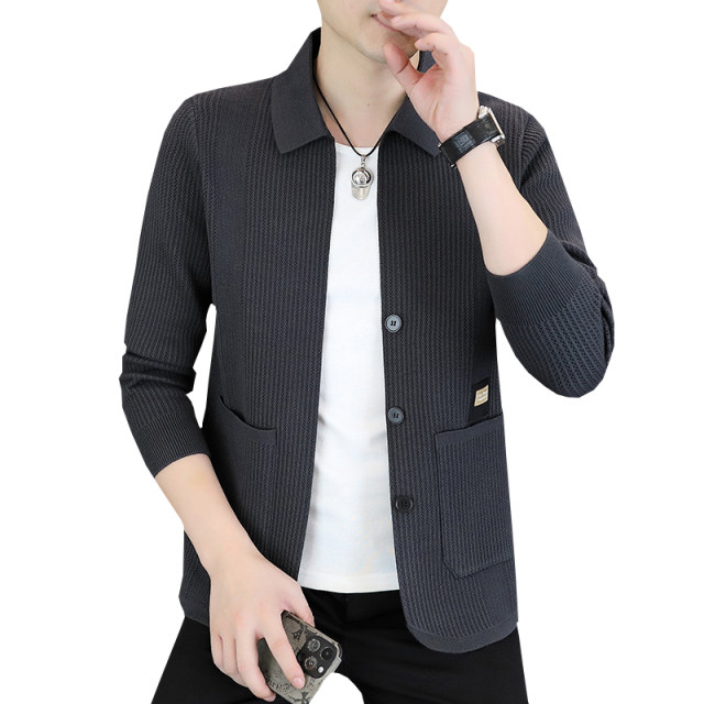 Men's jacket autumn new trendy fashion sweater business slim colors pure color jacket casual knitted cardigan