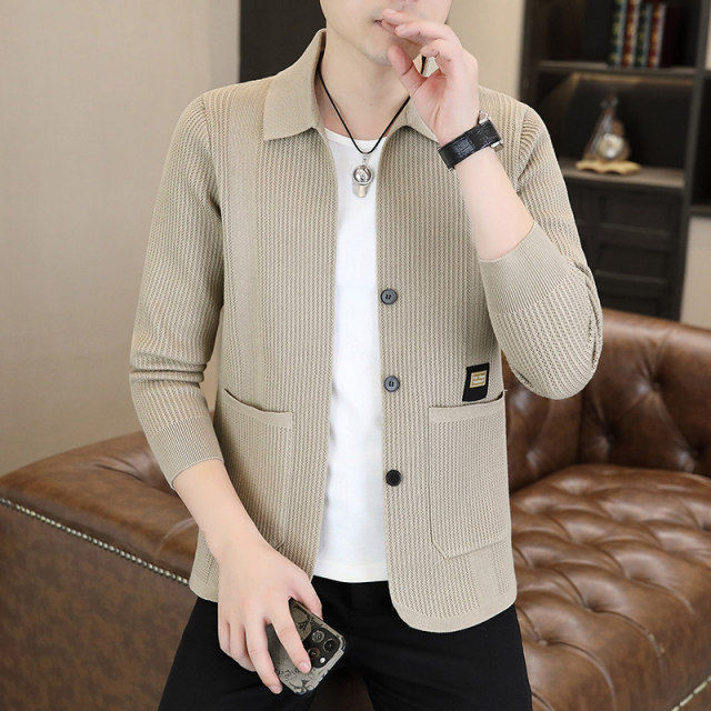 Men's jacket autumn new trendy fashion sweater business slim colors pure color jacket casual knitted cardigan