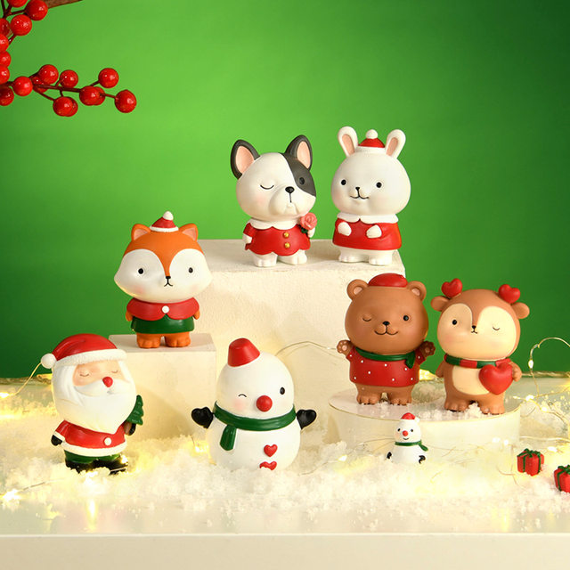 Christmas small animals cute handmade ornaments Santa Claus snowman fox desktop resin ornaments crafts