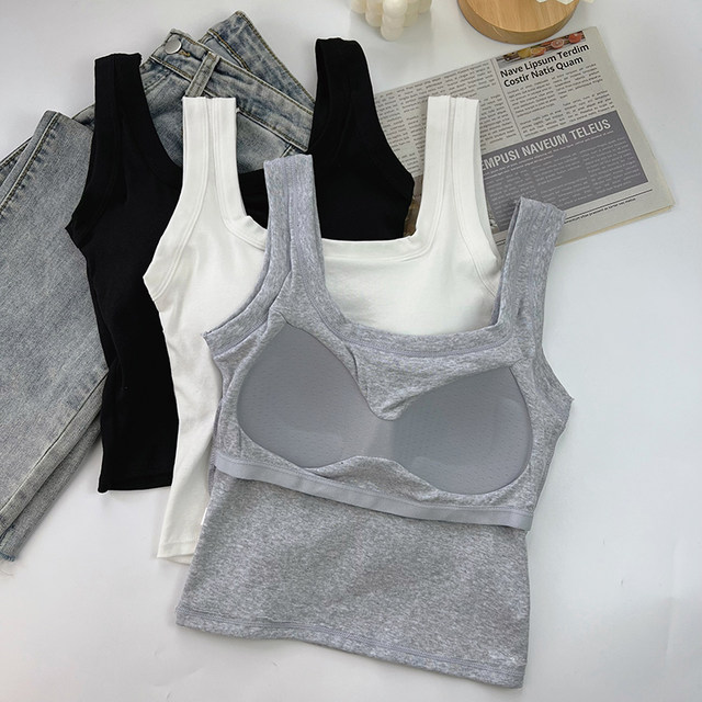 Beautiful back strap Kaka women's internet celebrity underwear small vest bra integrated base white strap top