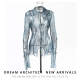 Niche design sense ripped lace perspective denim printed shirt female hottie sleeve hollow top for women
