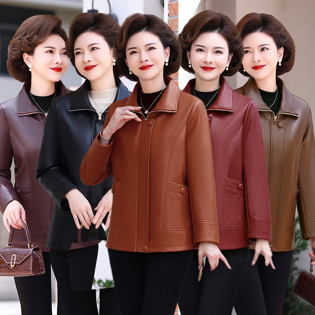 Haining genuine leather leather jacket new spring, autumn and winter middle-aged and elderly women's sheepskin mother's leather jacket leather jacket leather jacket casual