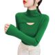 Half-high neck hollow base shirt for women in spring and autumn green sweater fashionable 2024 new slim fit knitted sweater
