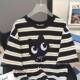 Extra large size 300Jin [Jin equals 0.5 kg] Black striped short-sleeved T-shirt for women 2025 new summer loose casual couple versatile t-shirt
