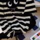 Extra large size 300Jin [Jin equals 0.5 kg] Black striped short-sleeved T-shirt for women 2025 new summer loose casual couple versatile t-shirt

