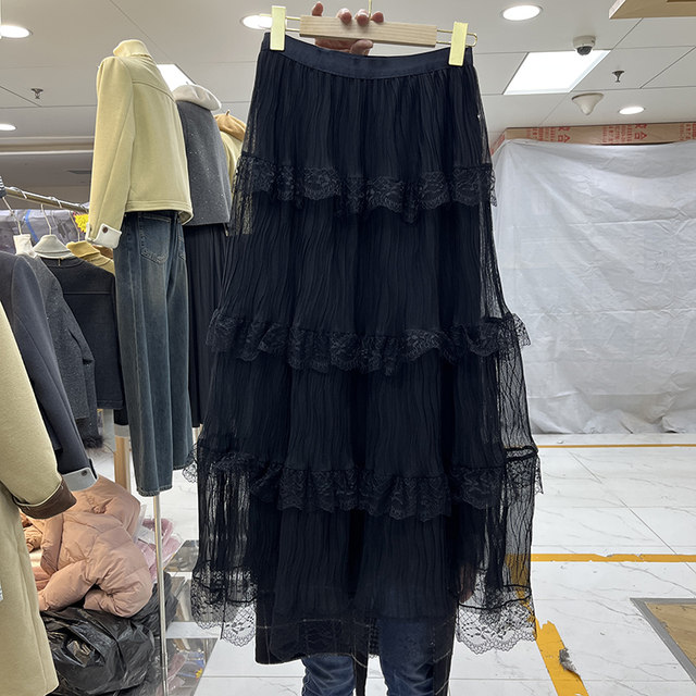 Super fairy sweet lace mesh fairy cake skirt long skirt 2025 early spring new Korean temperament versatile skirt