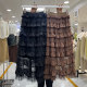 French super fairy flocked mesh cake skirt niche sweet contrast color layered ruffle high waist puffy long skirt