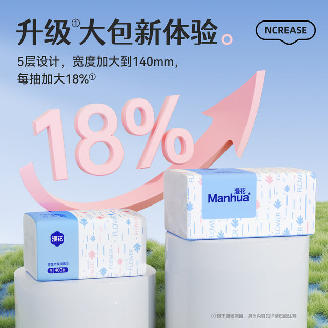 Manhua blue and white second generation 400 large size thickened paper towels household large bag stocking paper outdoor toilet paper