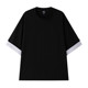 Half ink large size men's new Chinese short-sleeved T-shirt in summer thin loose fat man contrasting color spliced ​​numb five-point sleeves
