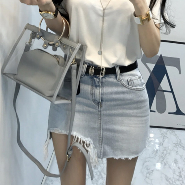 Spot Korean Dongdaemun Women's Clothing 2025 Summer Korean Fan Chun wants to make old, white irregularly ripped denim skirt