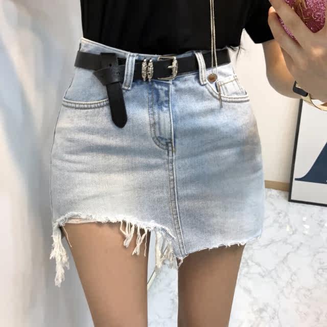 Spot Korean Dongdaemun Women's Clothing 2025 Summer Korean Fan Chun wants to make old, white irregularly ripped denim skirt