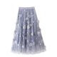 Spring embroidery black high waist solid color embroidered three-dimensional flower fairy a-line mesh sweet midi skirt
