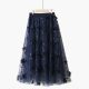 Spring embroidery black high waist solid color embroidered three-dimensional flower fairy a-line mesh sweet midi skirt
