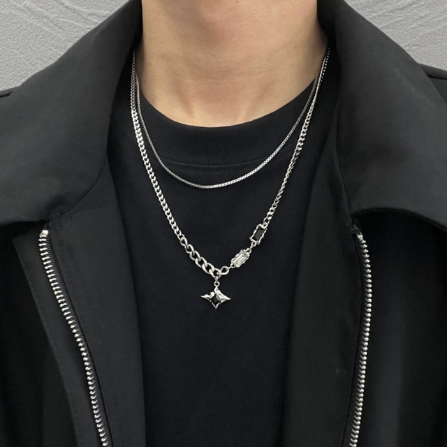 GUANG Star Mang Double Layer Necklace Men's Trendy Hip Hop Light Luxury Niche Women's Sweater Chain High-end Sexy Stacked Sweater Chain