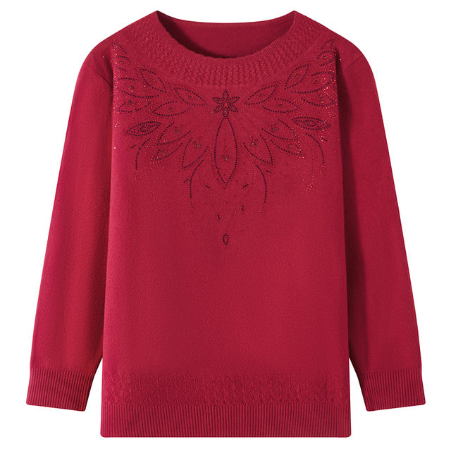 Fat Mom Autumn and Winter Sweater Middle-aged and Elderly Women Large Size Bottoming Shirt Grandma Plus Fat Loose Old Lady Knitted Sweater
