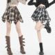 Retro old hot girl pleated skirt for women in autumn and winter irregular contrasting color plaid A-line skirt anti-exposure skirt pants