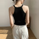 Black halter neck beautiful back suspender vest for women summer short style with chest pad cup integrated inner top