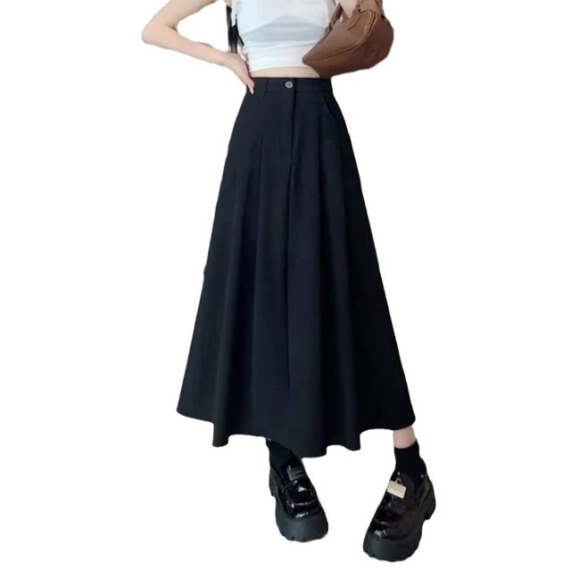 
On-white suit fabric skirt for women in spring and summer versatile drooping casual A-line skirt high-waisted slim mid-length skirt
