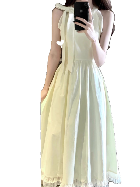 French coffee break neck strap dress for women with summer waist slim lace temperament gentle sleeveless vest long skirt
