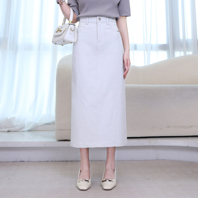 
2025 summer denim skirt straight skirt women's high waist slim A-line skirt commuting temperament pocket hip skirt