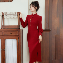 New Chinese light national style engagement toast dress bride red modified cheongsam dress spring and autumn 2024 new