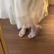
French silver thick heel sandals for women 2024 summer new style outside with bow-tie exposed strap sandals for women