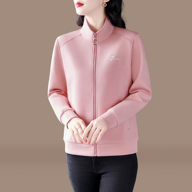 Middle-aged women's autumn jacket 2025 new spring and autumn stand collar casual top mother short jacket sweatshirt cardigan