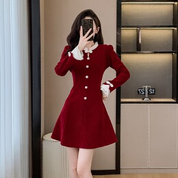 New Chinese style national wind red corduroy dress autumn and winter modified cheongsam engagement new year dress baby mother skirt